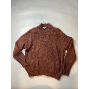 Easel Anthropologie Oversized Sweater S/M Eyelash Fuzzy Crew Neck Mauve Pink